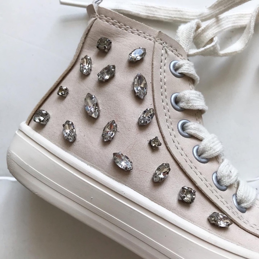 Zara cream jewel studded high-top sneakers VGUC (missing jewels) size 26(9.5) - Picture 5 of 10